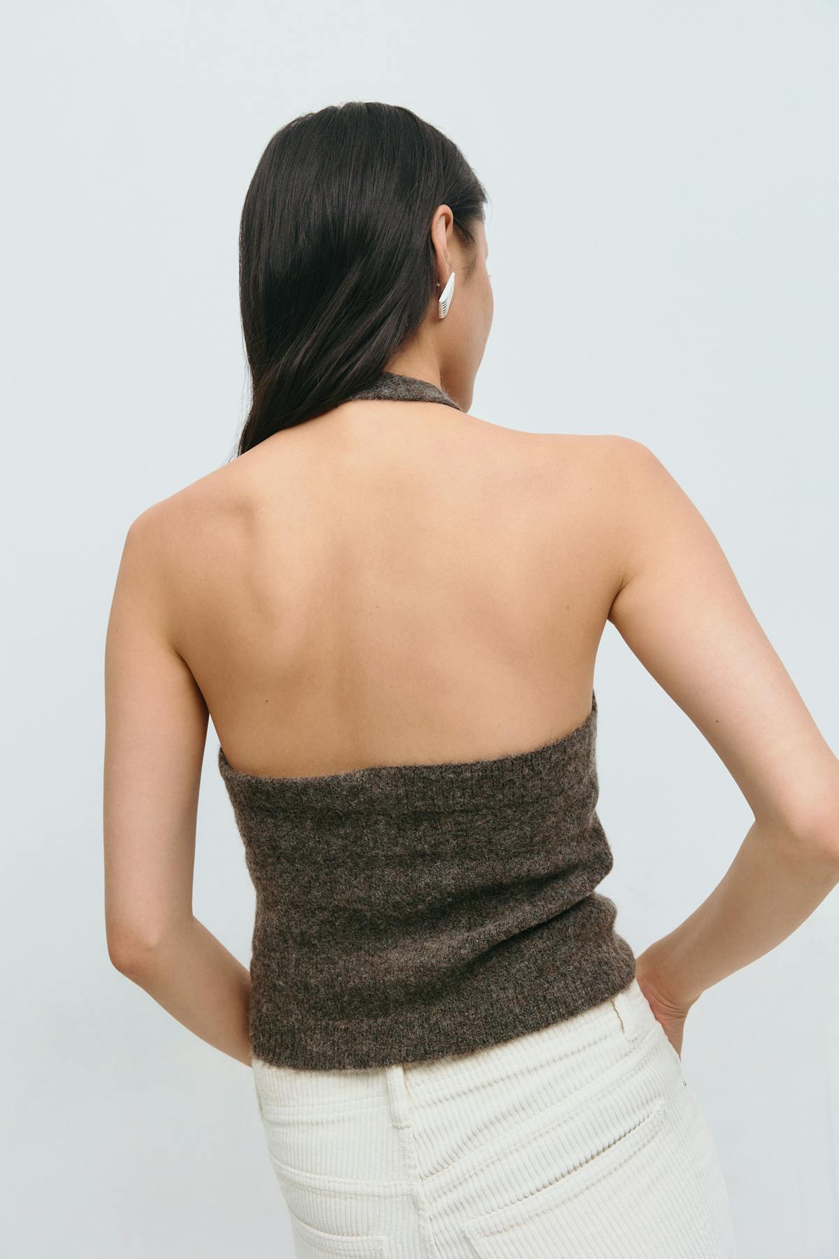 Knitted halterneck vest - Brown melange