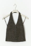 Knitted halterneck vest - Brown melange