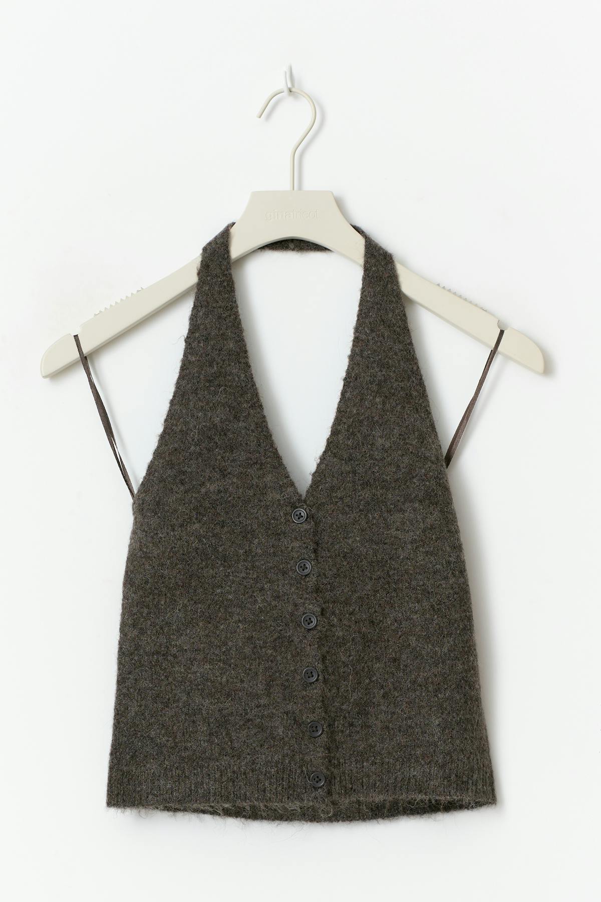 Knitted halterneck vest - Brown melange