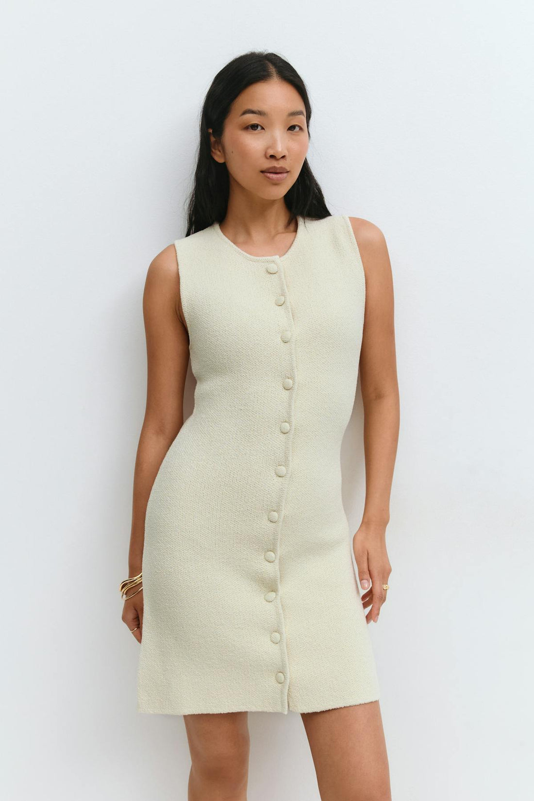 Knitted short vest dress - Raw white