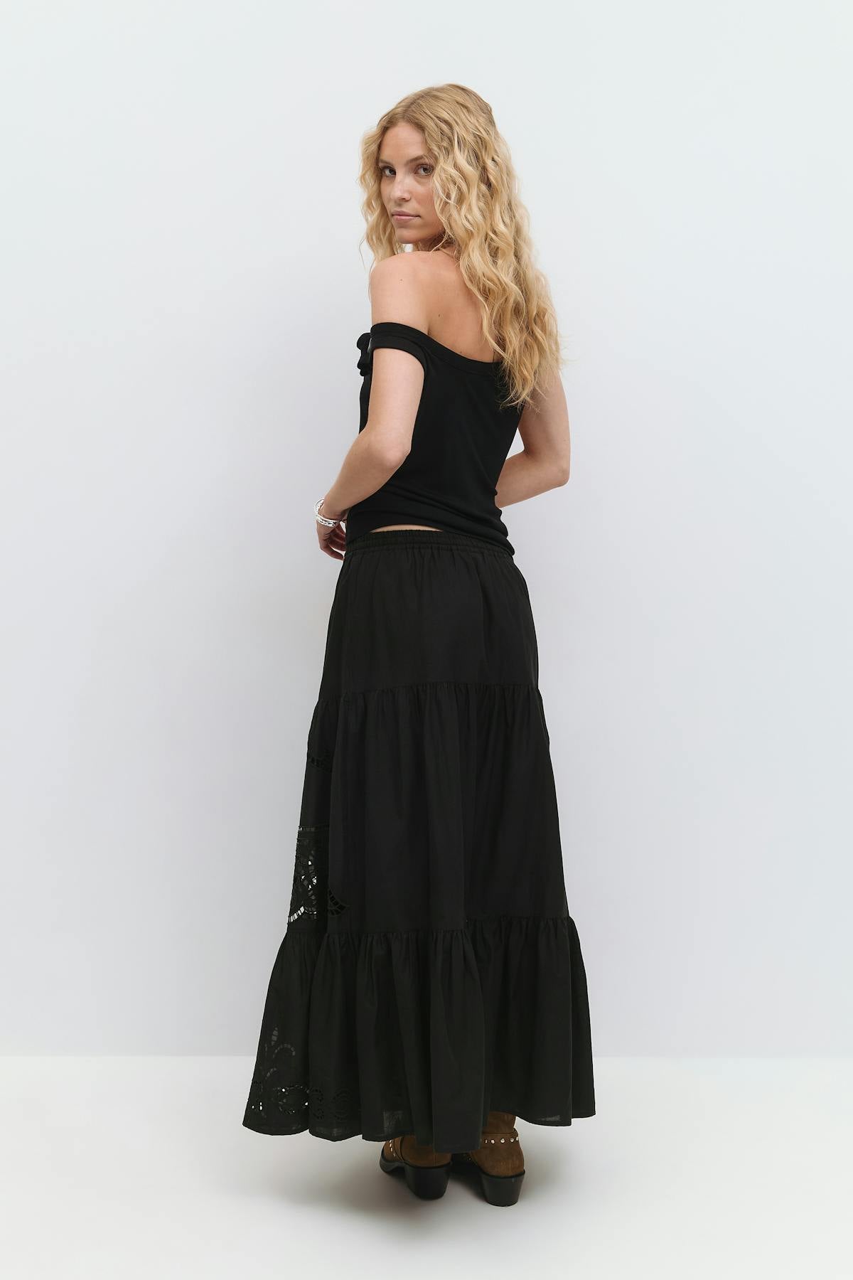 Broderie maxi skirt - Noir
