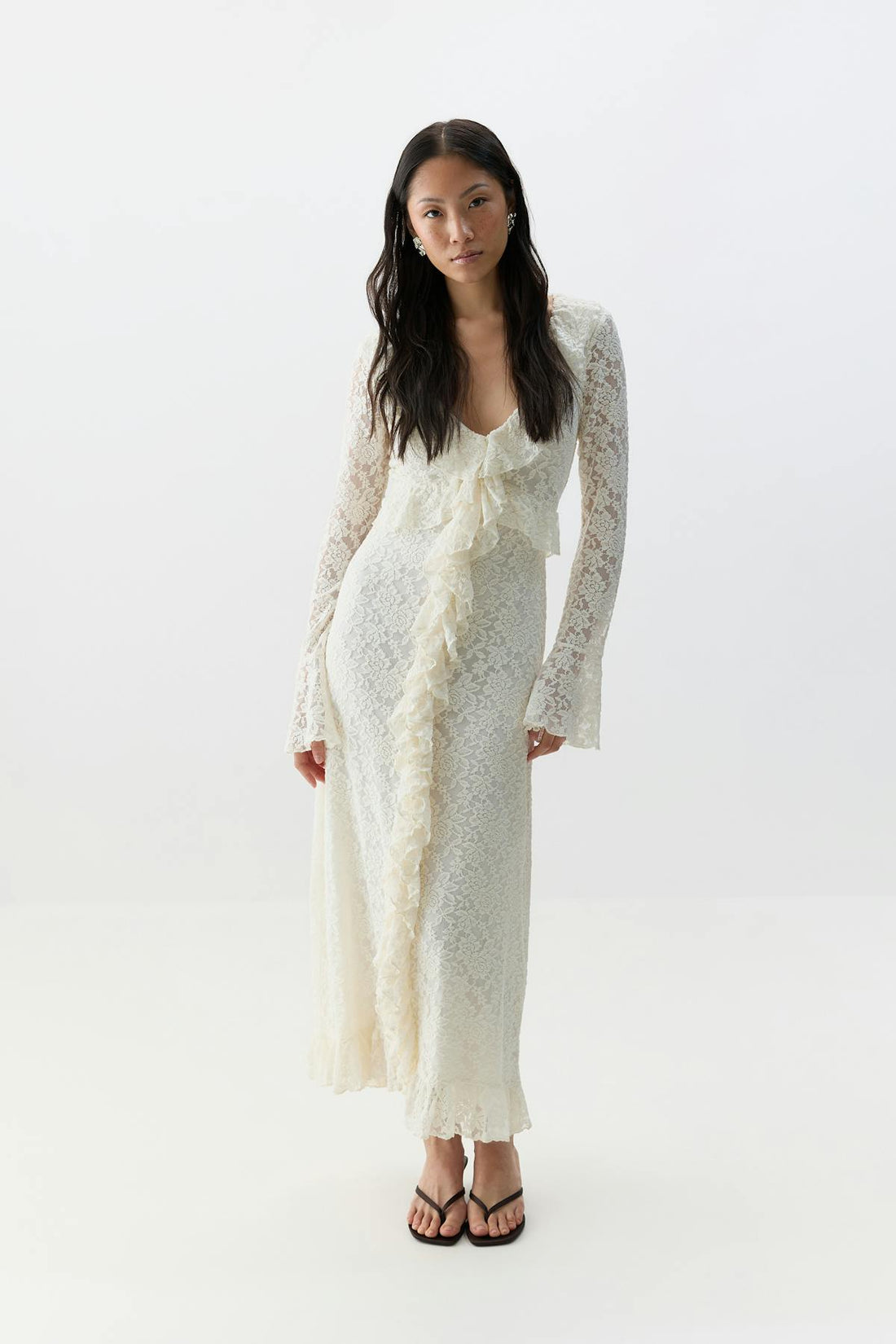 Frill maxi dress - Egret