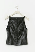 Buttoned pu top - Noir