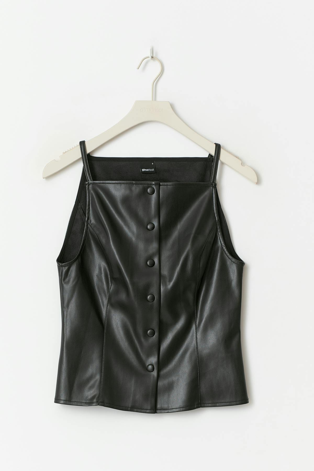 Buttoned pu top - Noir