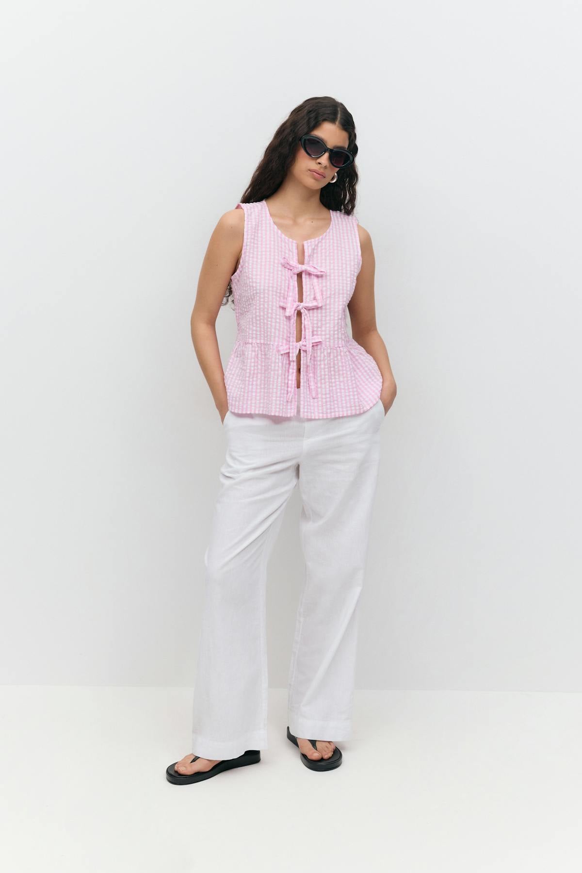 Sleeveless blouse - Pink check