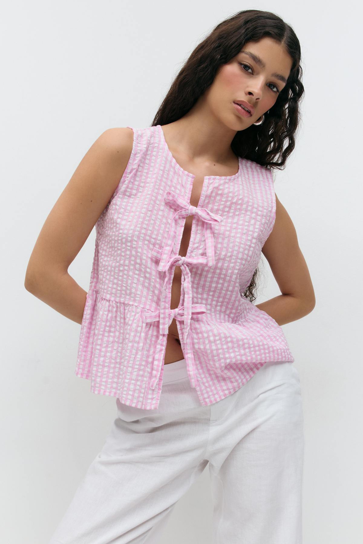 Sleeveless blouse - Blue check