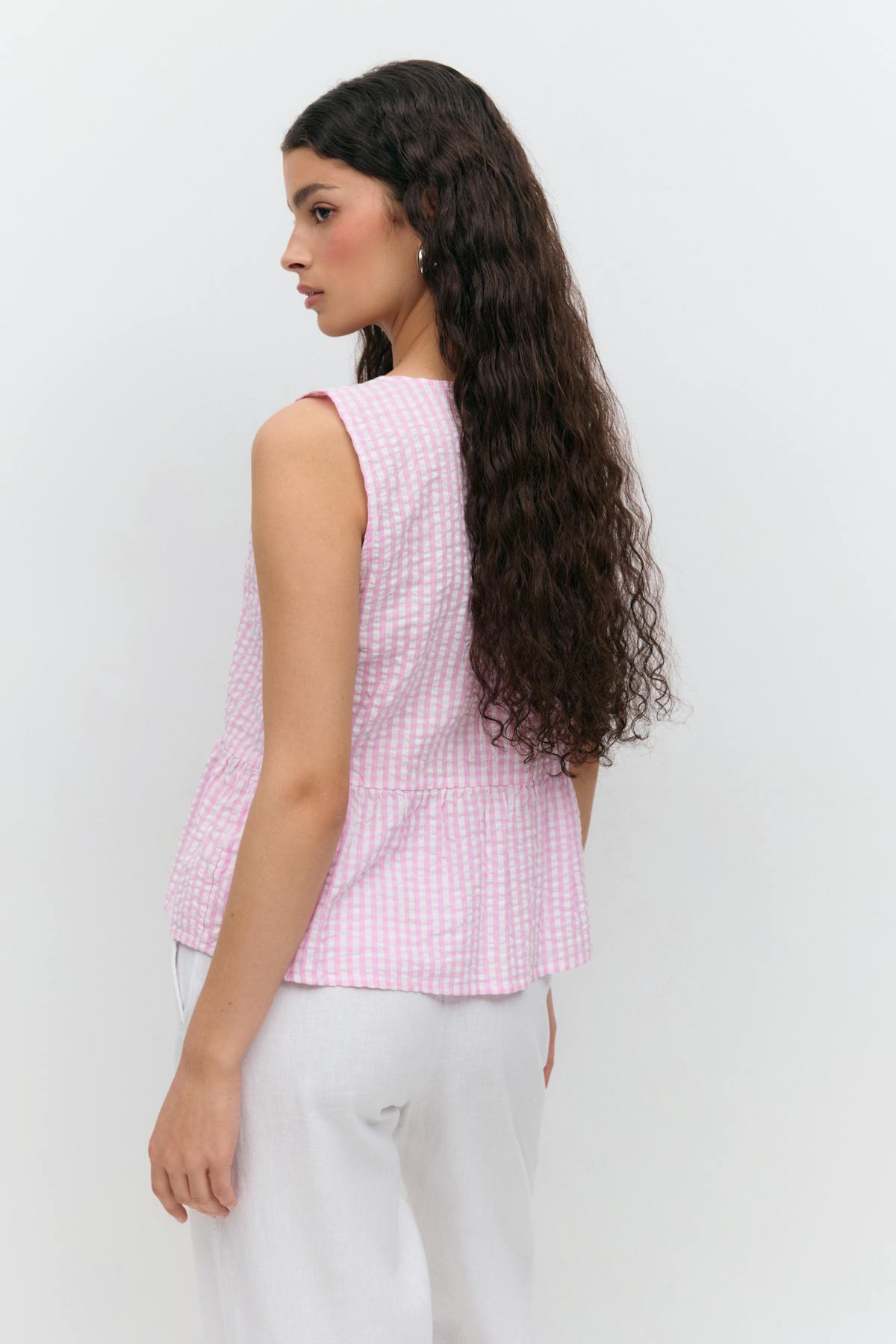 Sleeveless blouse - Pink check