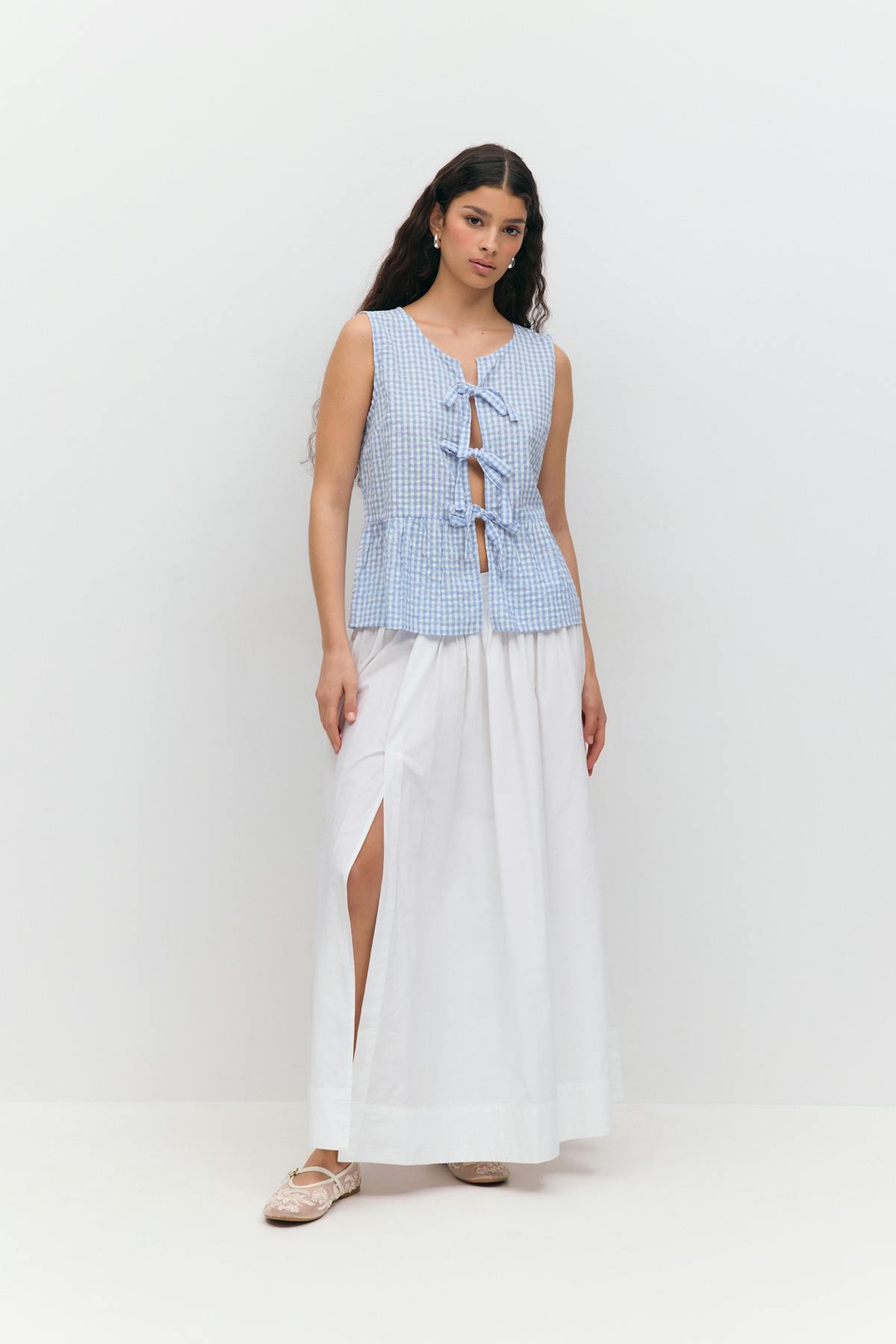 Sleeveless blouse - Blue check