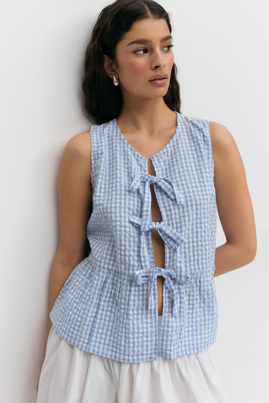 Sleeveless blouse - Blue check