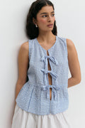 Sleeveless blouse - Blue check