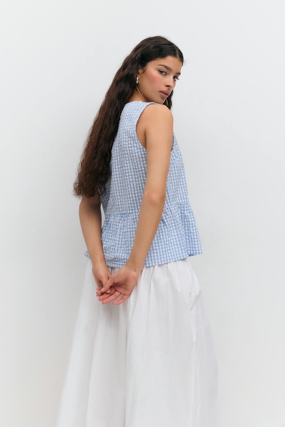 Sleeveless blouse - Blue check