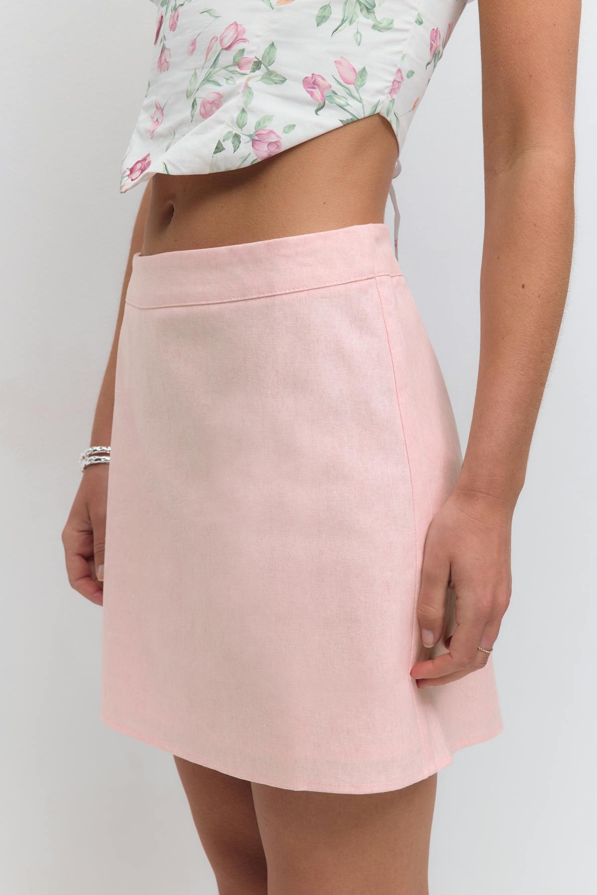 Linen blend mini skirt - Ballet slipper