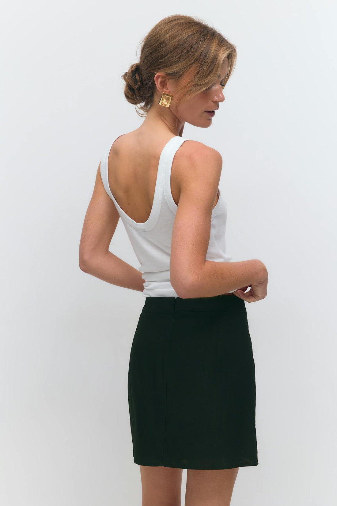 Linen blend mini skirt - Noir