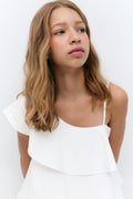 Y one shoulder frill dress - Blanc