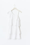Y one shoulder frill dress - Blanc