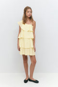 Y one shoulder frill dress - Blanc