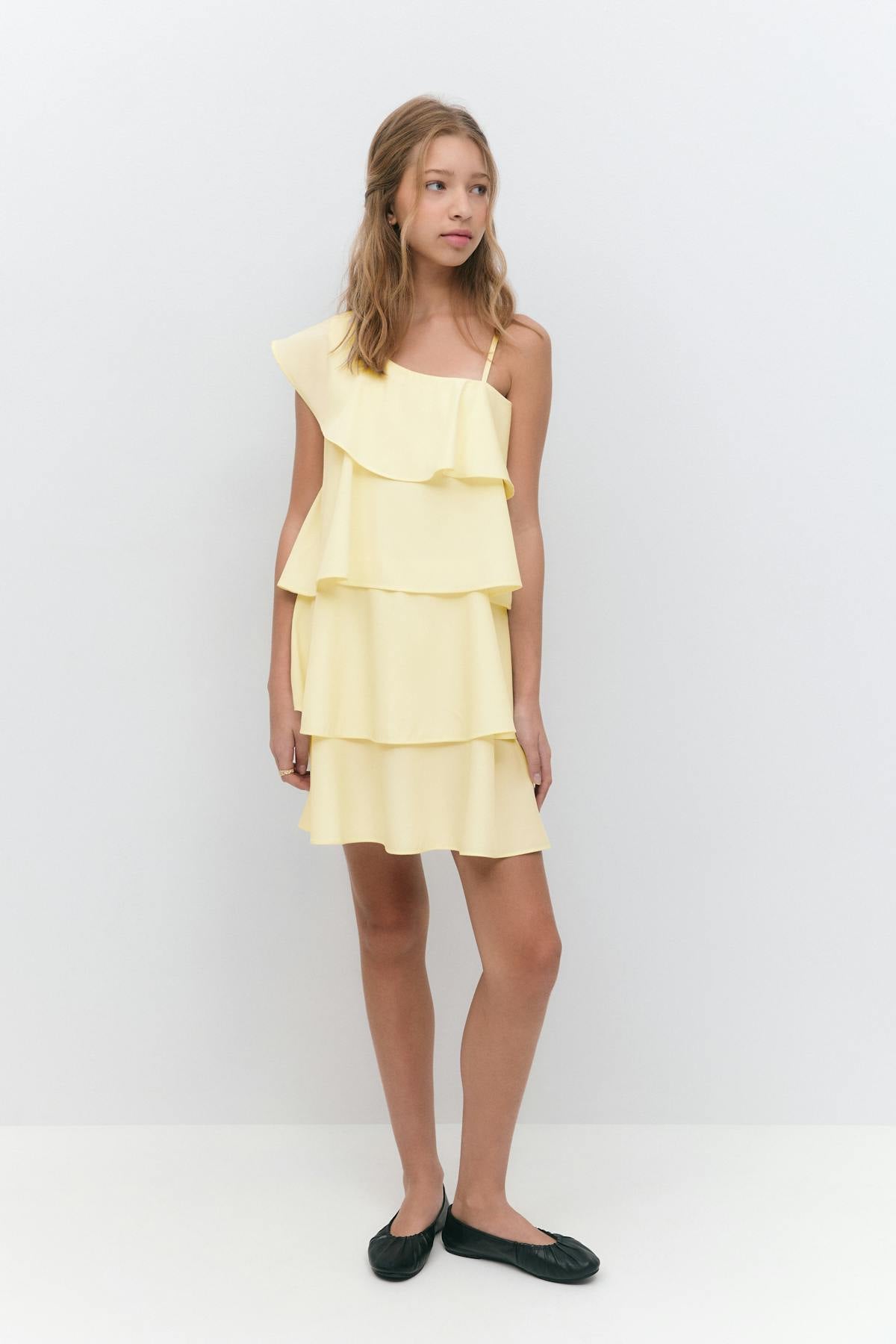 Y one shoulder frill dress - Blanc