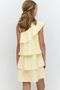 Y one shoulder frill dress - Blanc