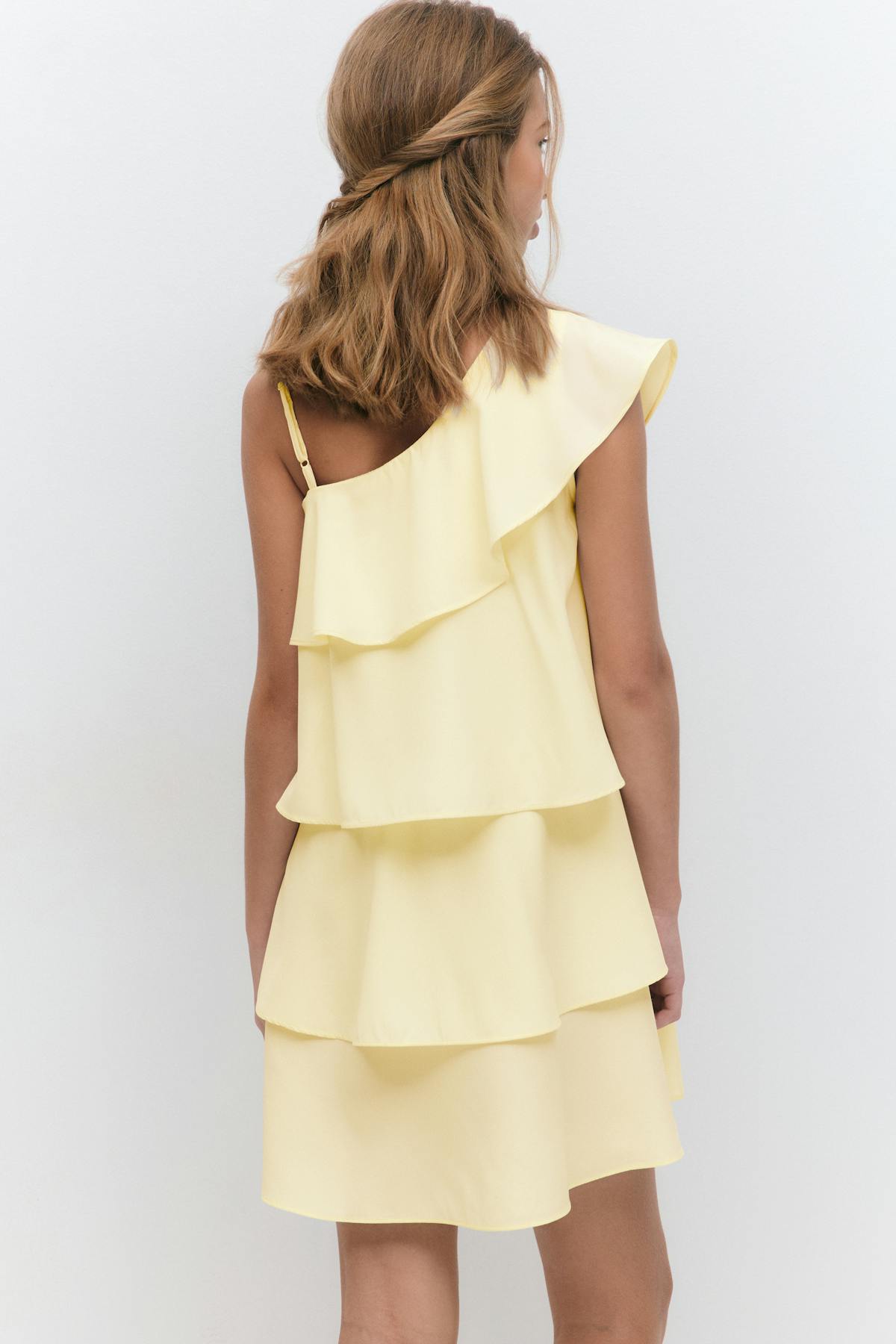 Y one shoulder frill dress - Blanc