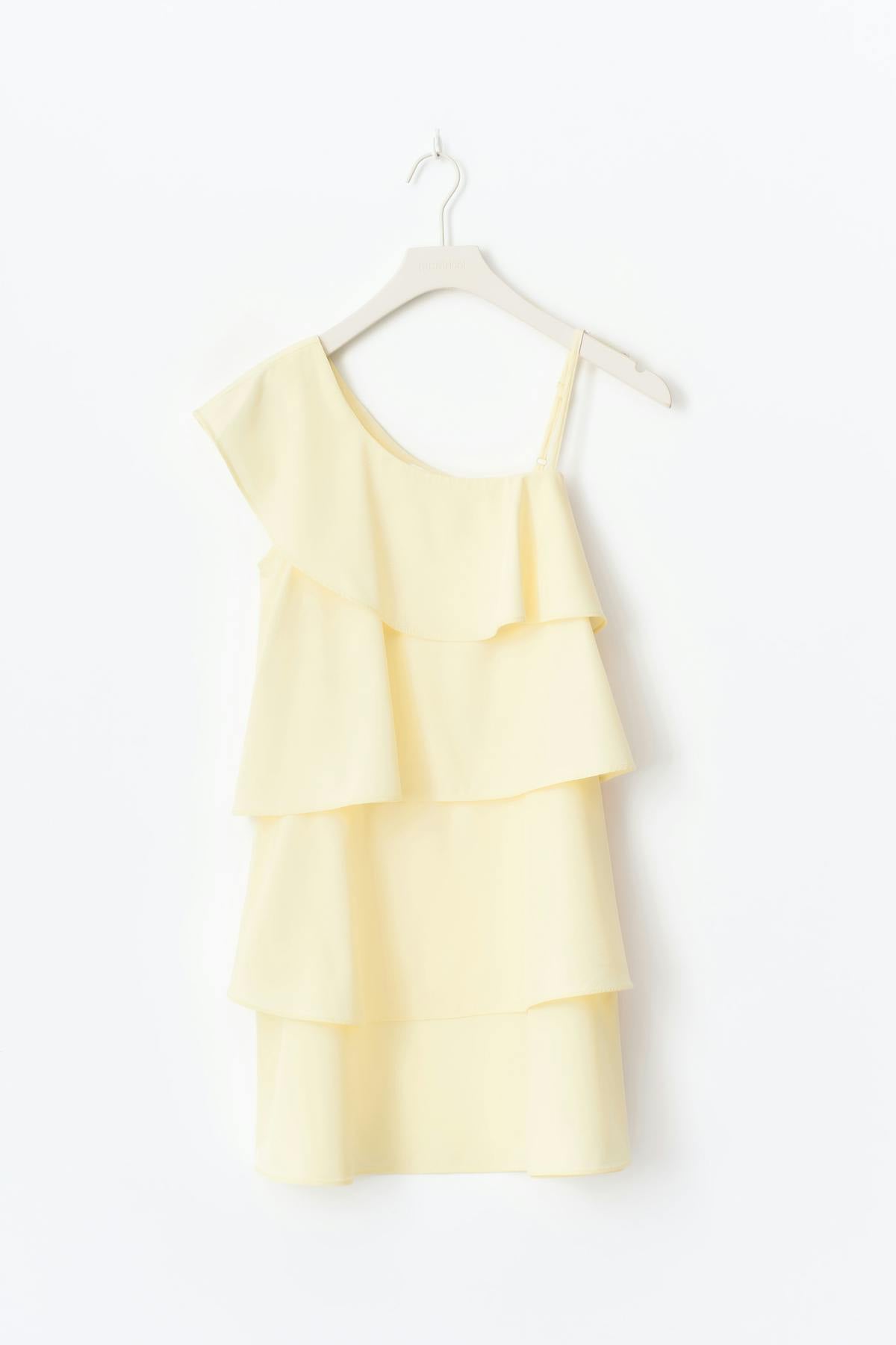 Y one shoulder frill dress - Jaune clair