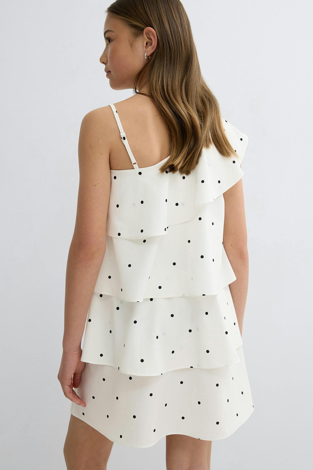 Y one shoulder frill dress - Dot aop