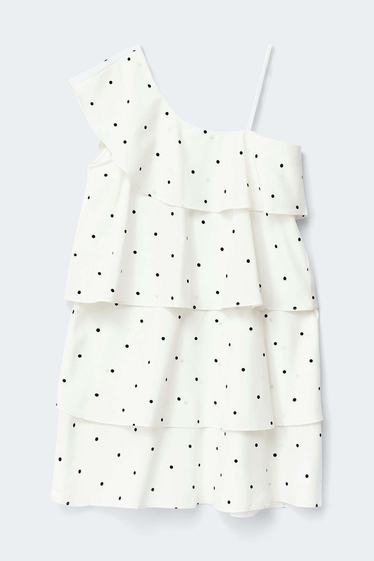 Y one shoulder frill dress - Dot aop
