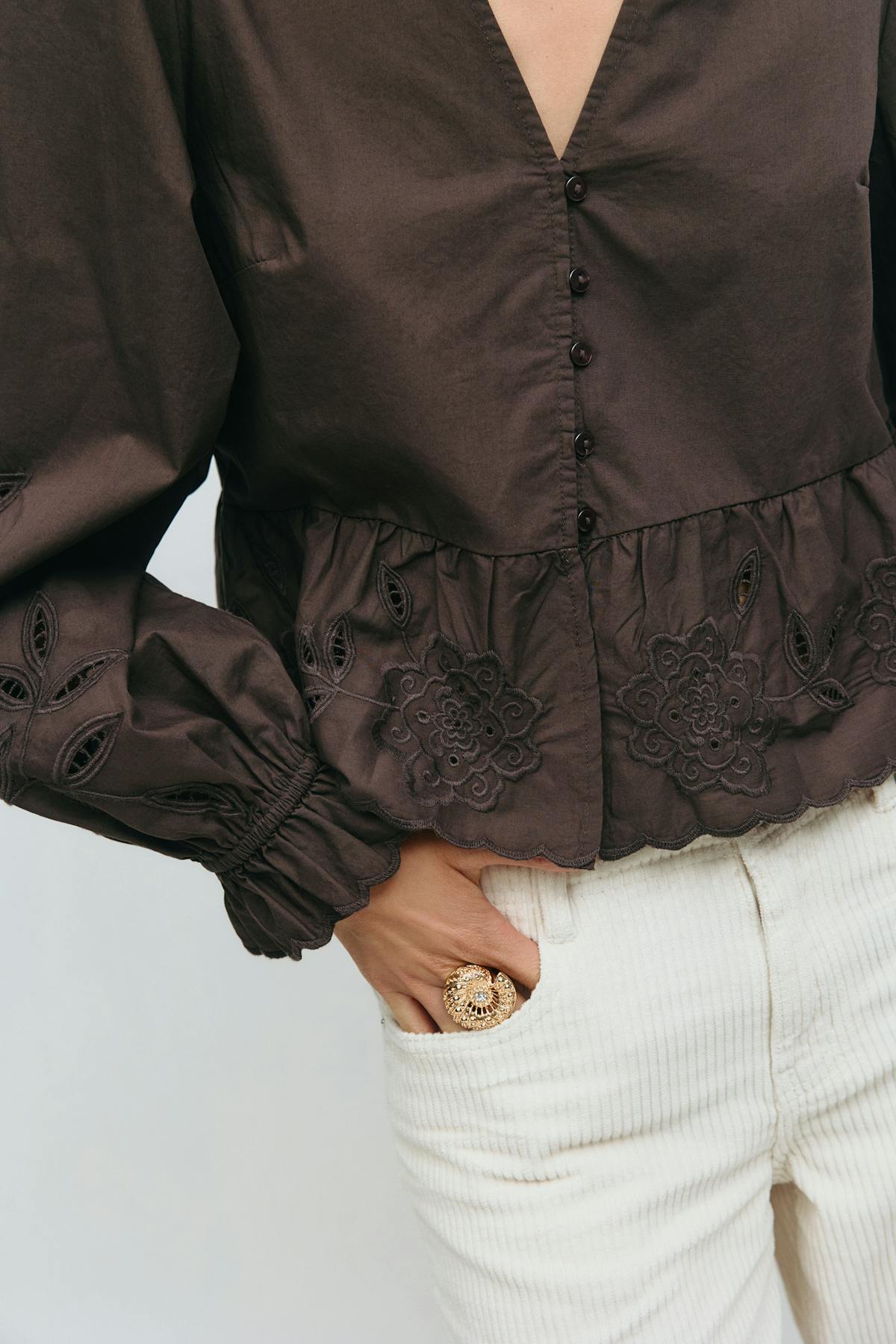Lacing blouse - Marron