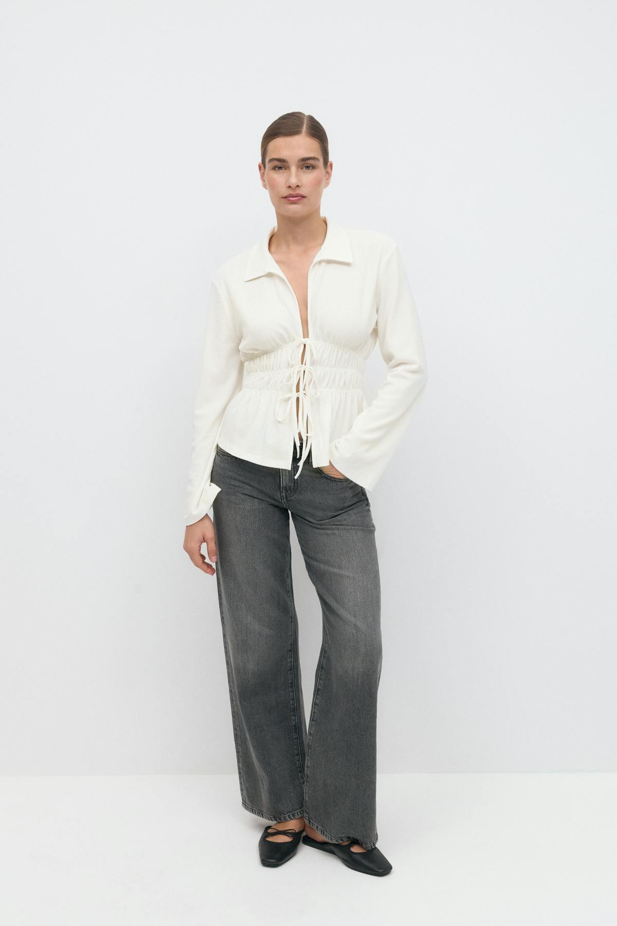 Tie front jersey shirt - Noir