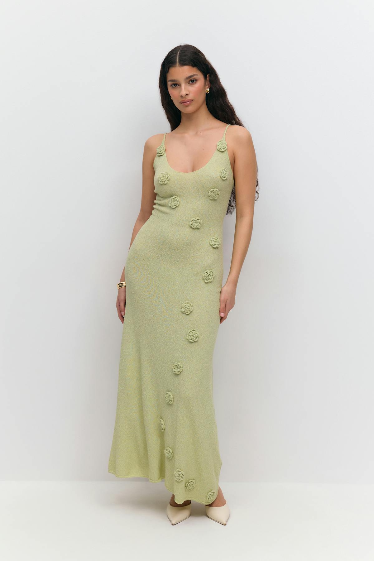 Knit flower maxi dress - Vert