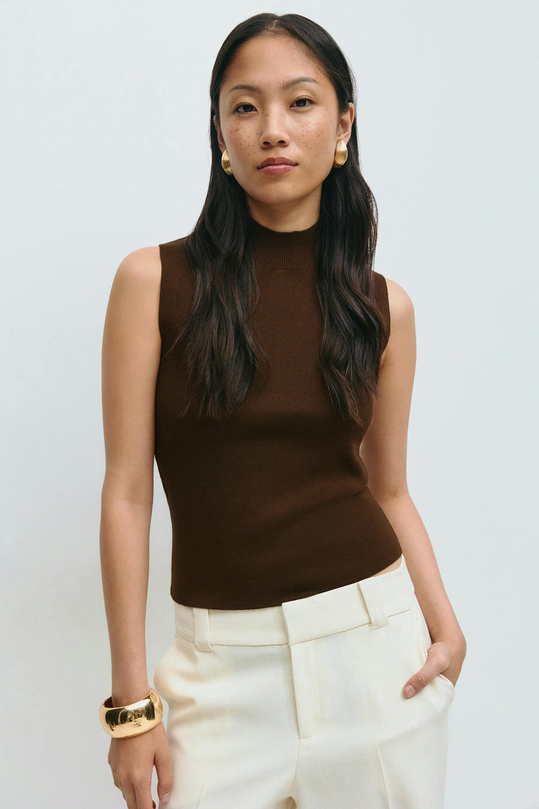 Turtleneck knitted top - Chestnut