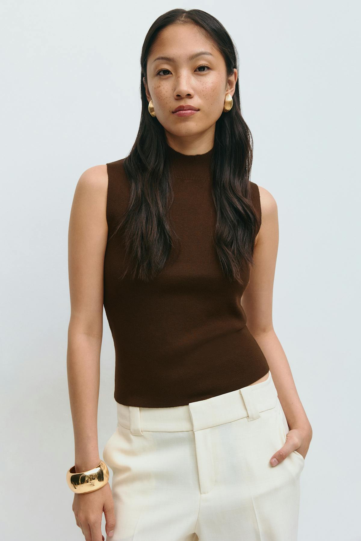 Turtleneck knitted top - Chestnut