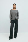 Knitted boatneck top - Mid grey mel