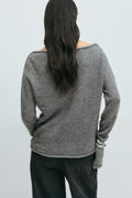 Knitted boatneck top - Mid grey mel