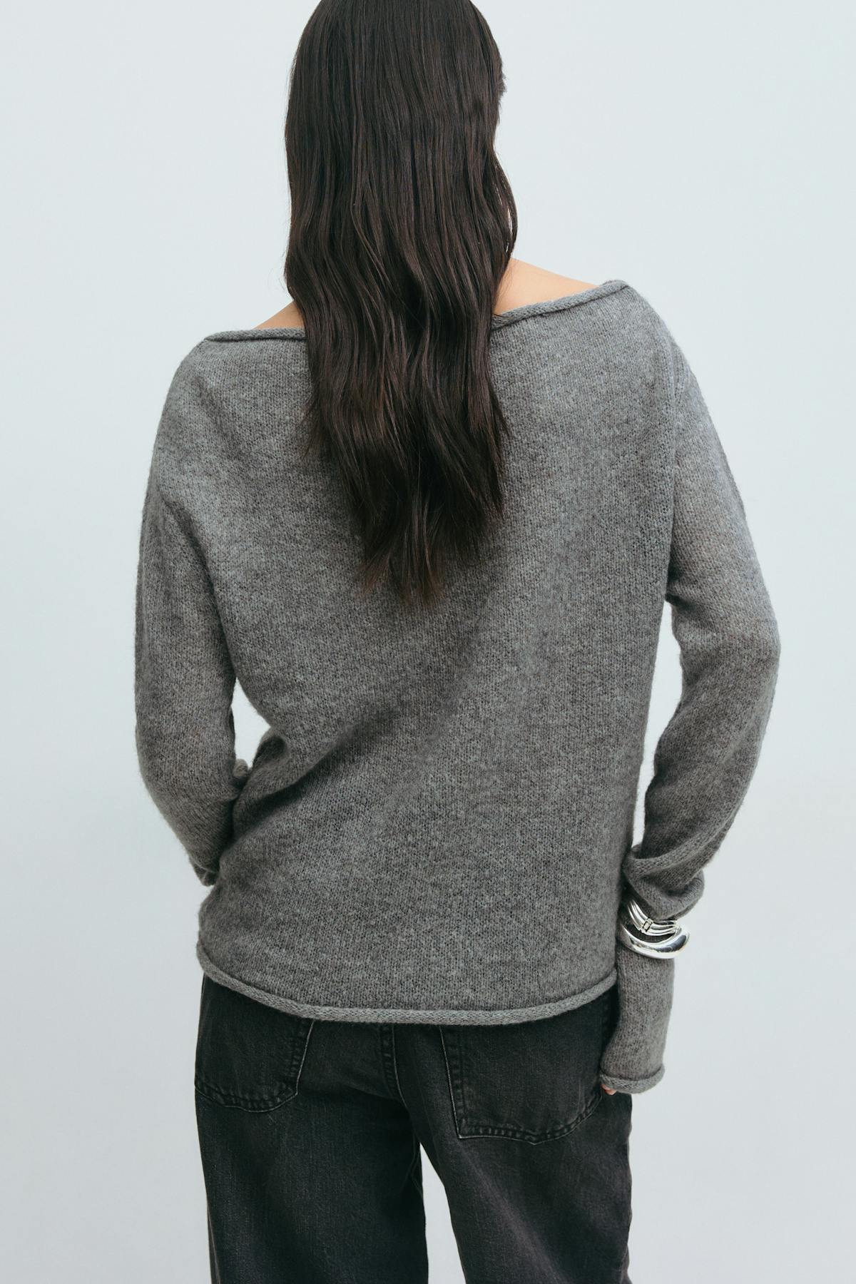 Knitted boatneck top - Mid grey mel