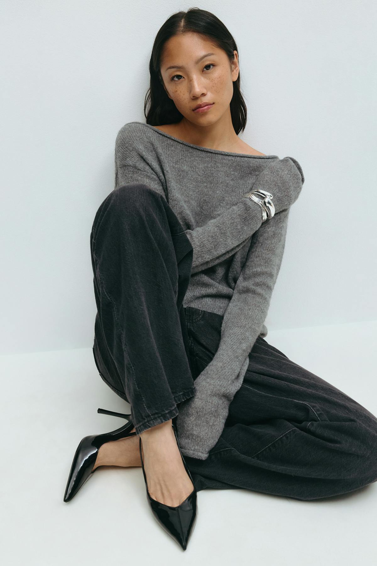 Knitted boatneck top - Beige clair