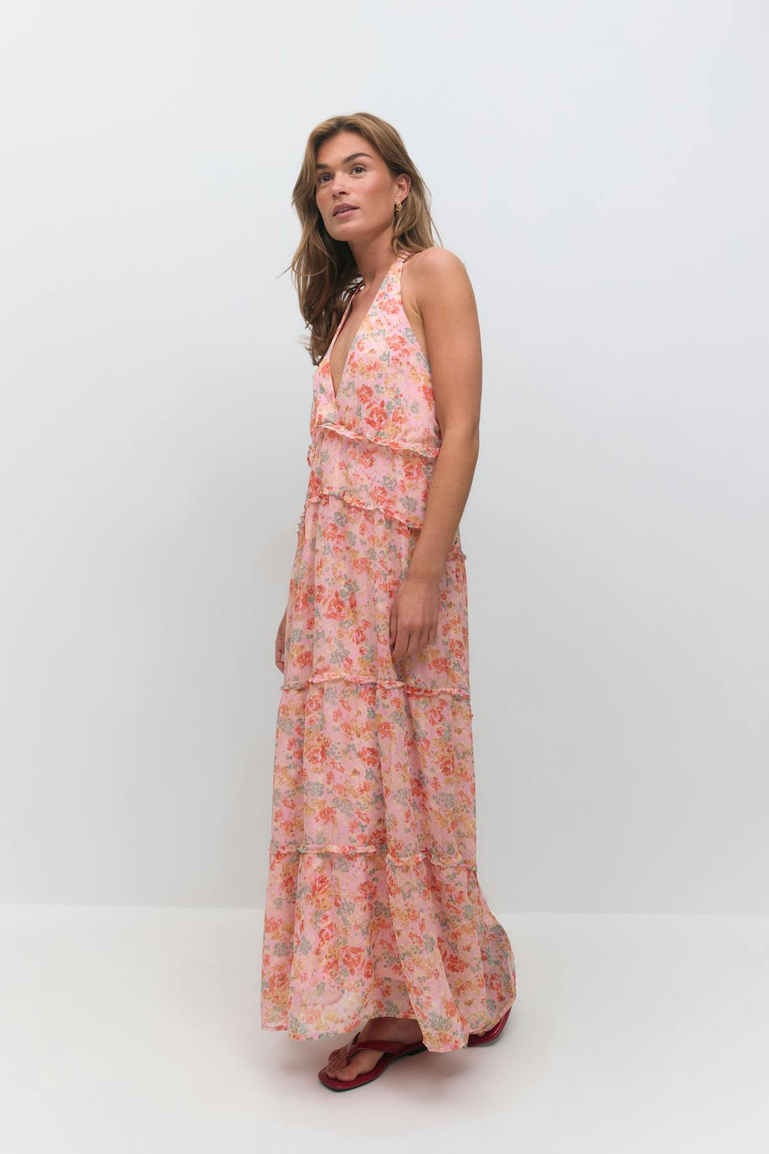 Halterneck maxi dress - Pink flower