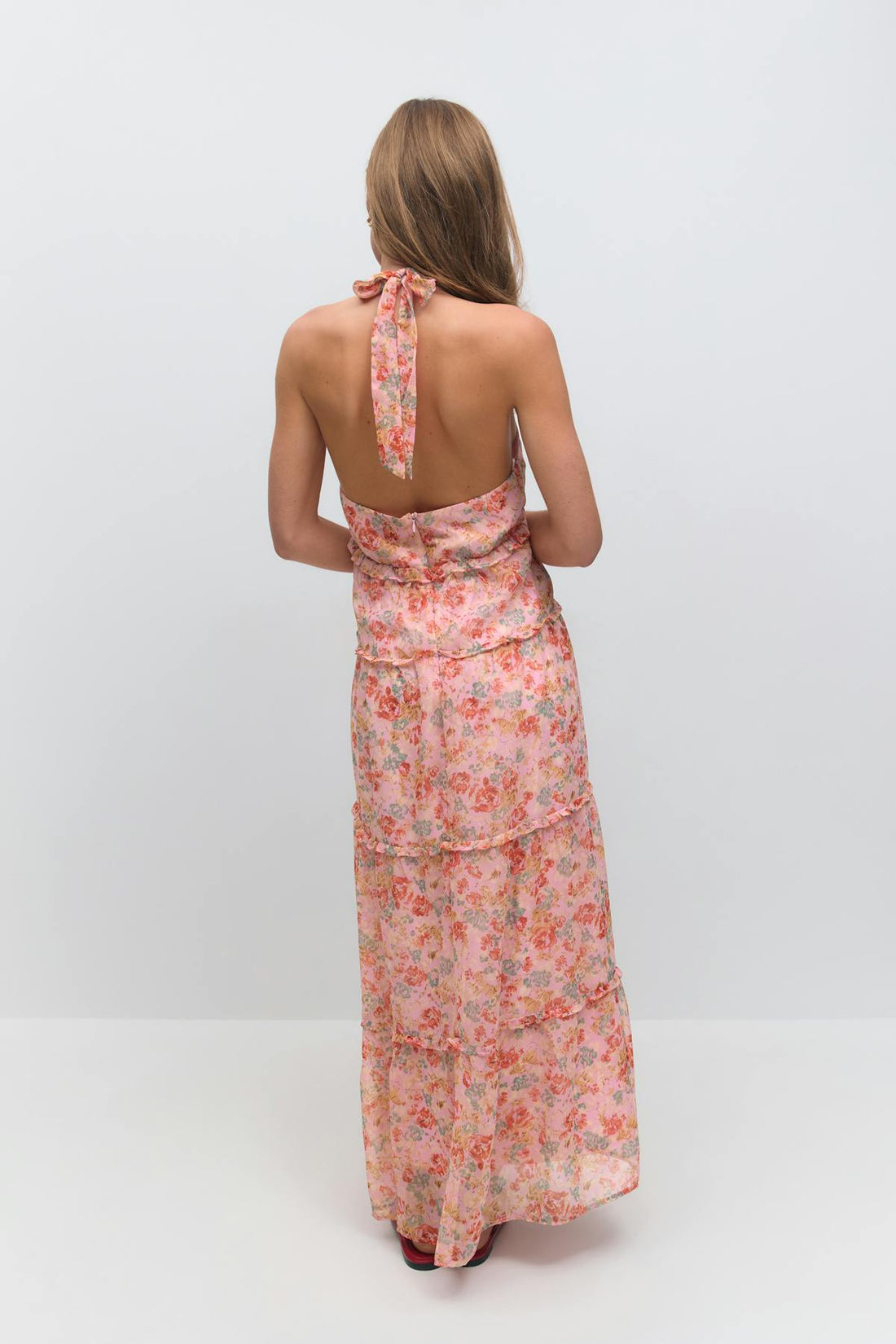 Halterneck maxi dress - Pink flower