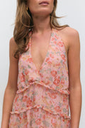 Halterneck maxi dress - Pink flower