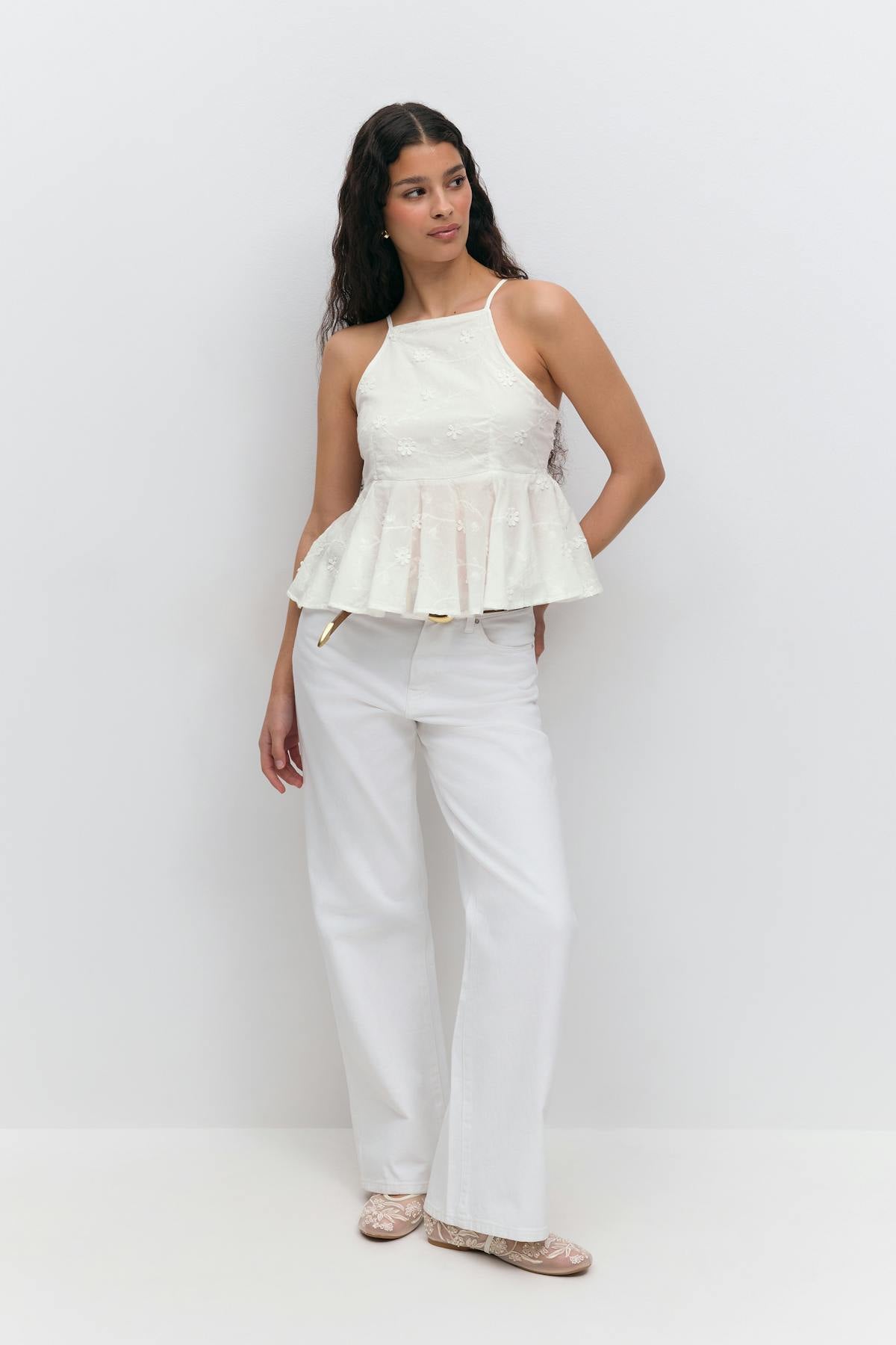 Halterneck anglaise top - Blanc cassé