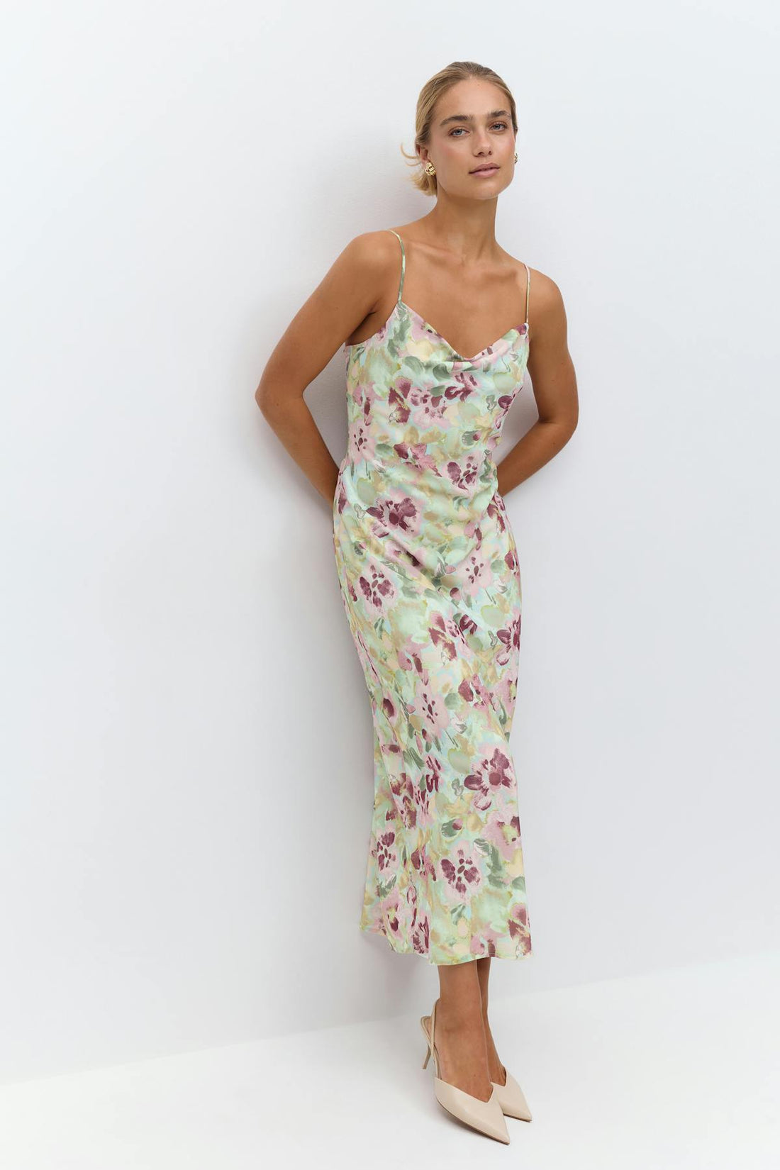 Chiffon cowl neck dress - Flower aop