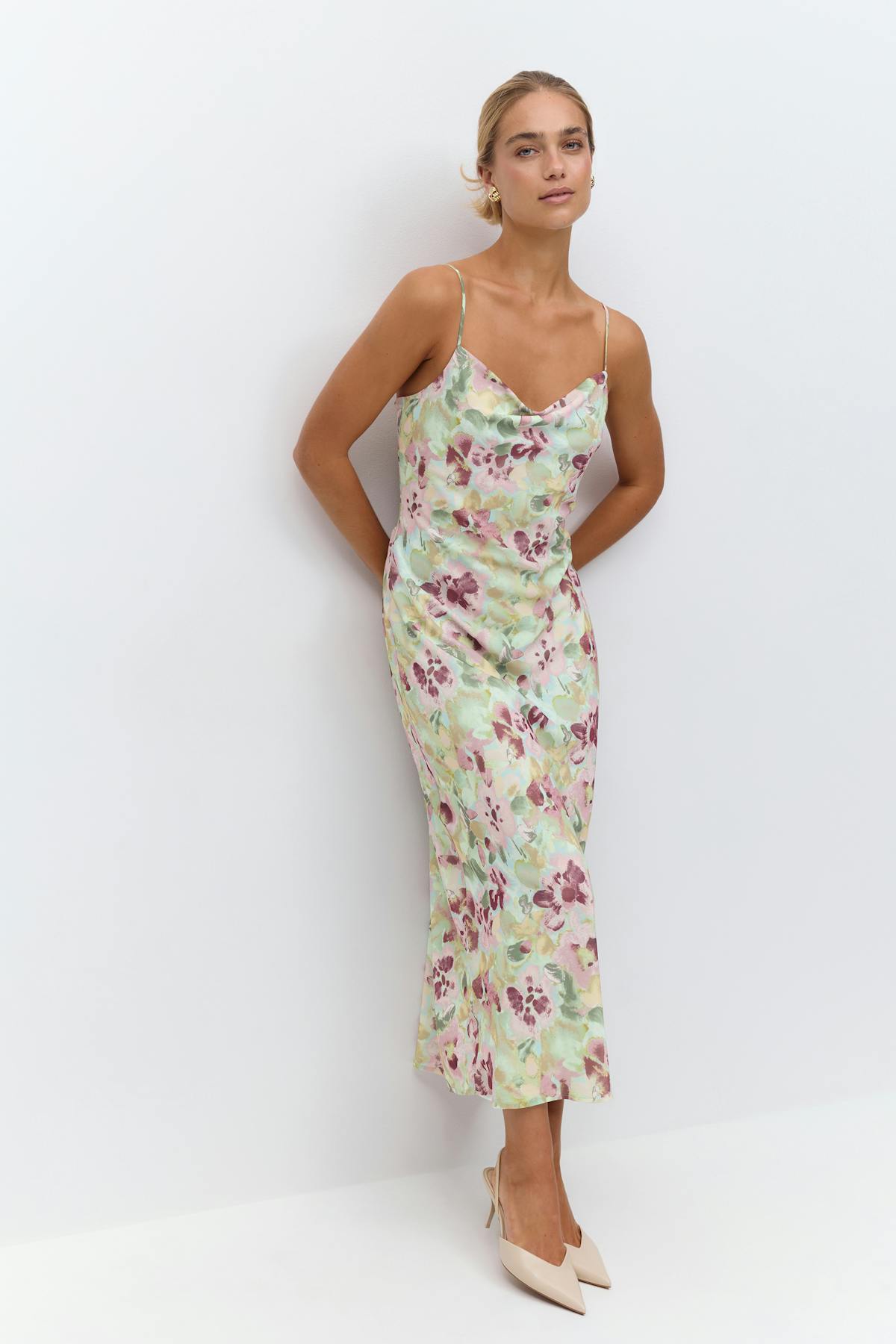 Chiffon cowl neck dress - Flower aop
