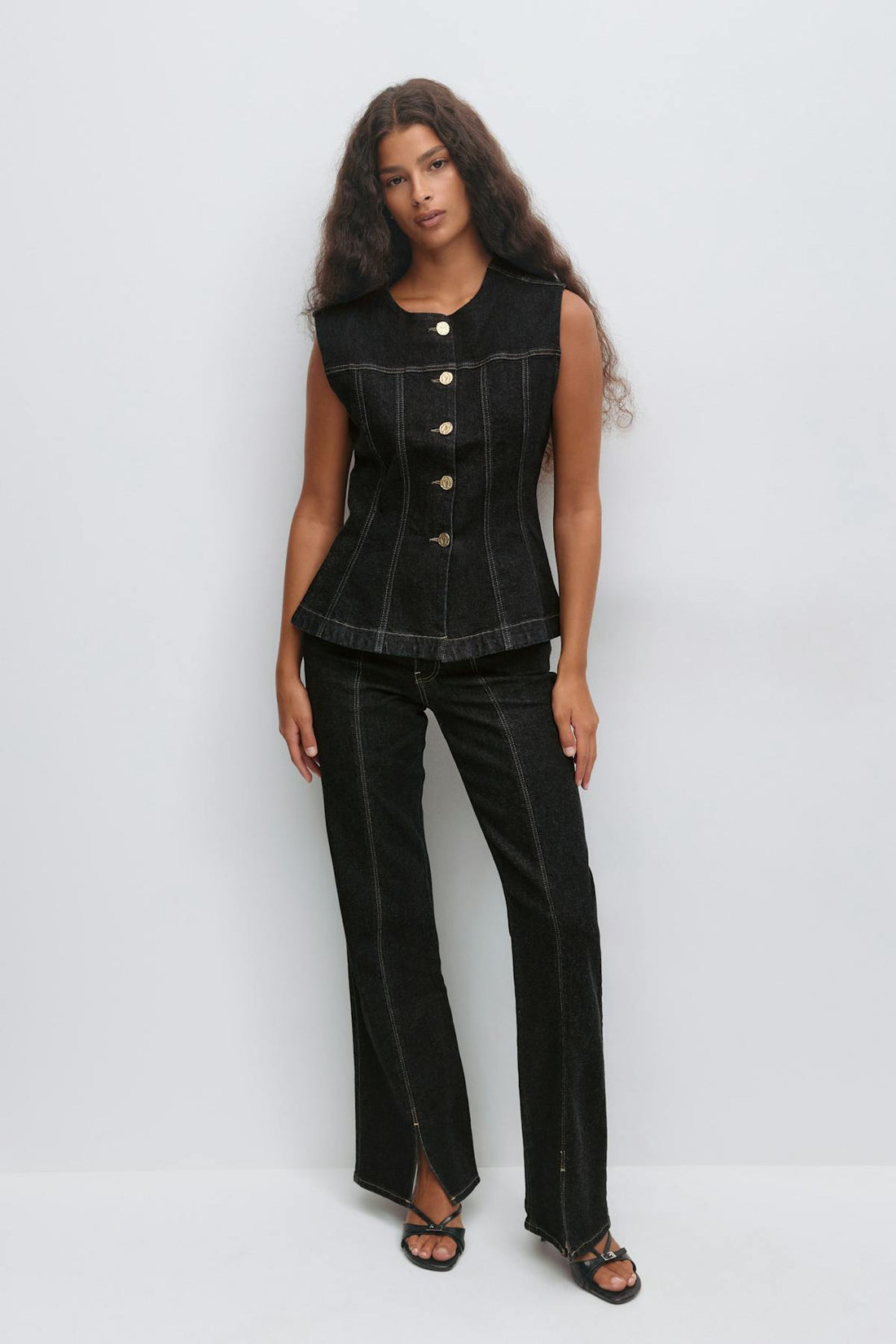 Low front slit jeans - Dk rinse