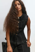Waist shaped denim vest - Dk rinse