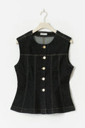 Waist shaped denim vest - Dk rinse