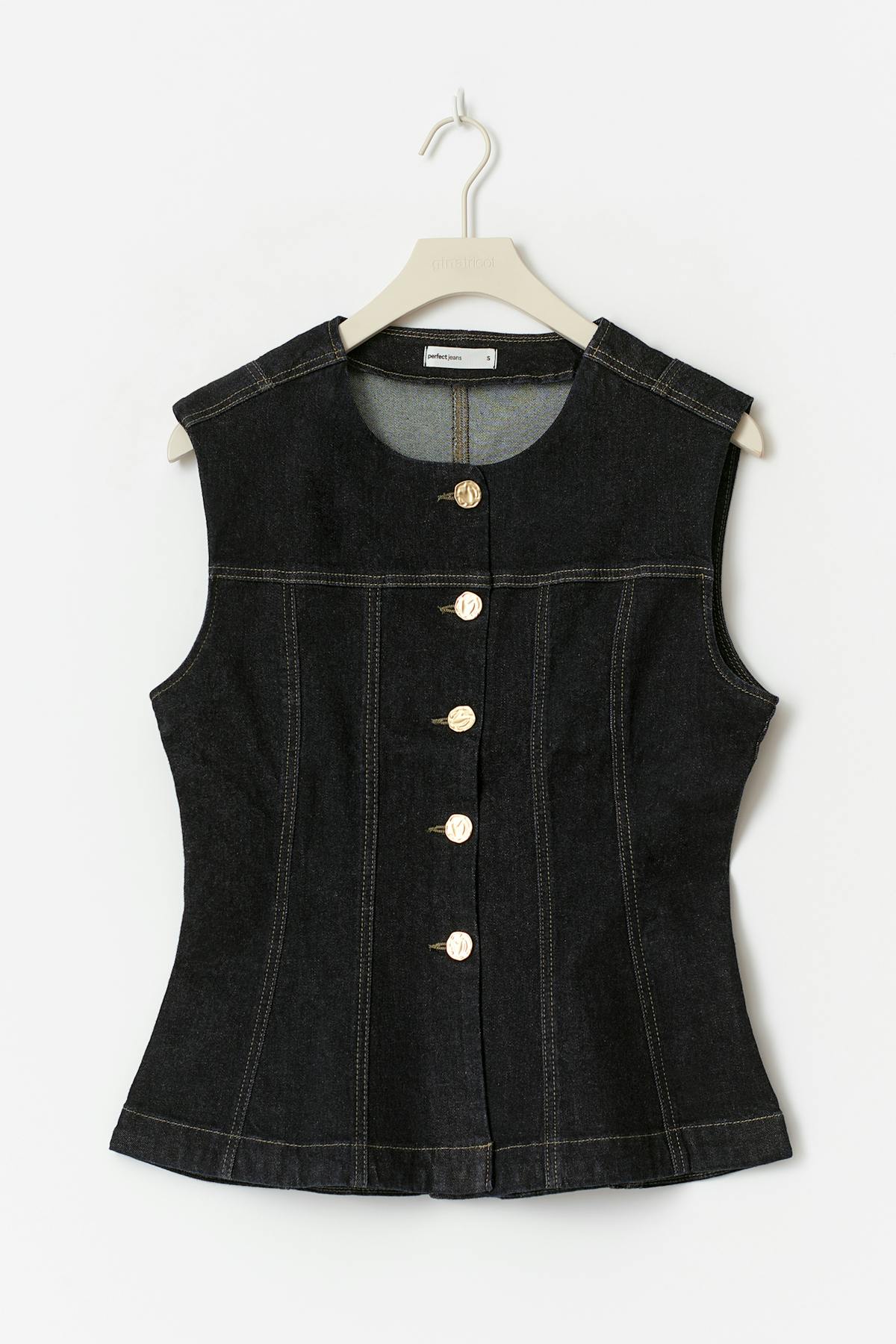 Waist shaped denim vest - Dk rinse