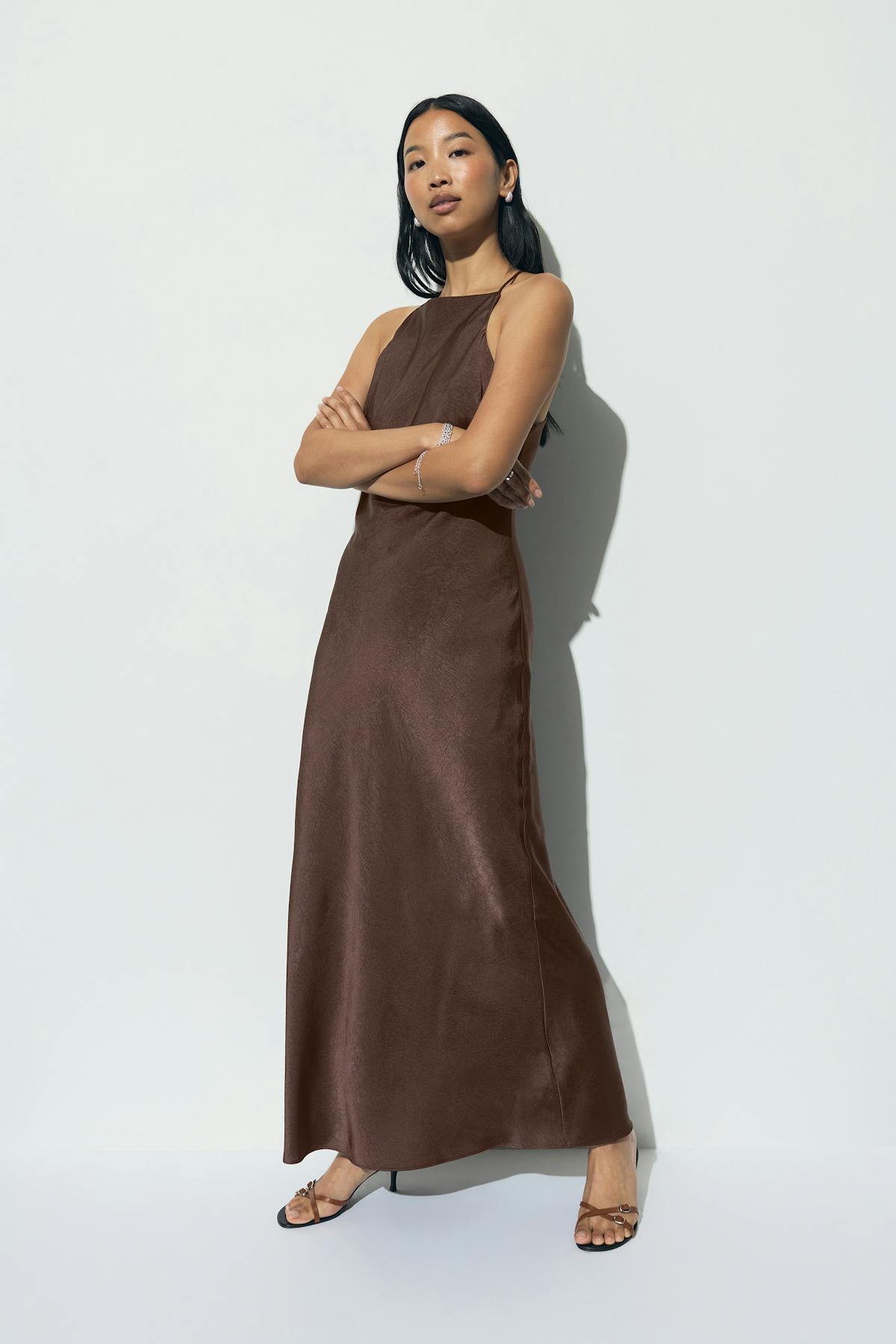 Crinkle maxi dress - Kaki
