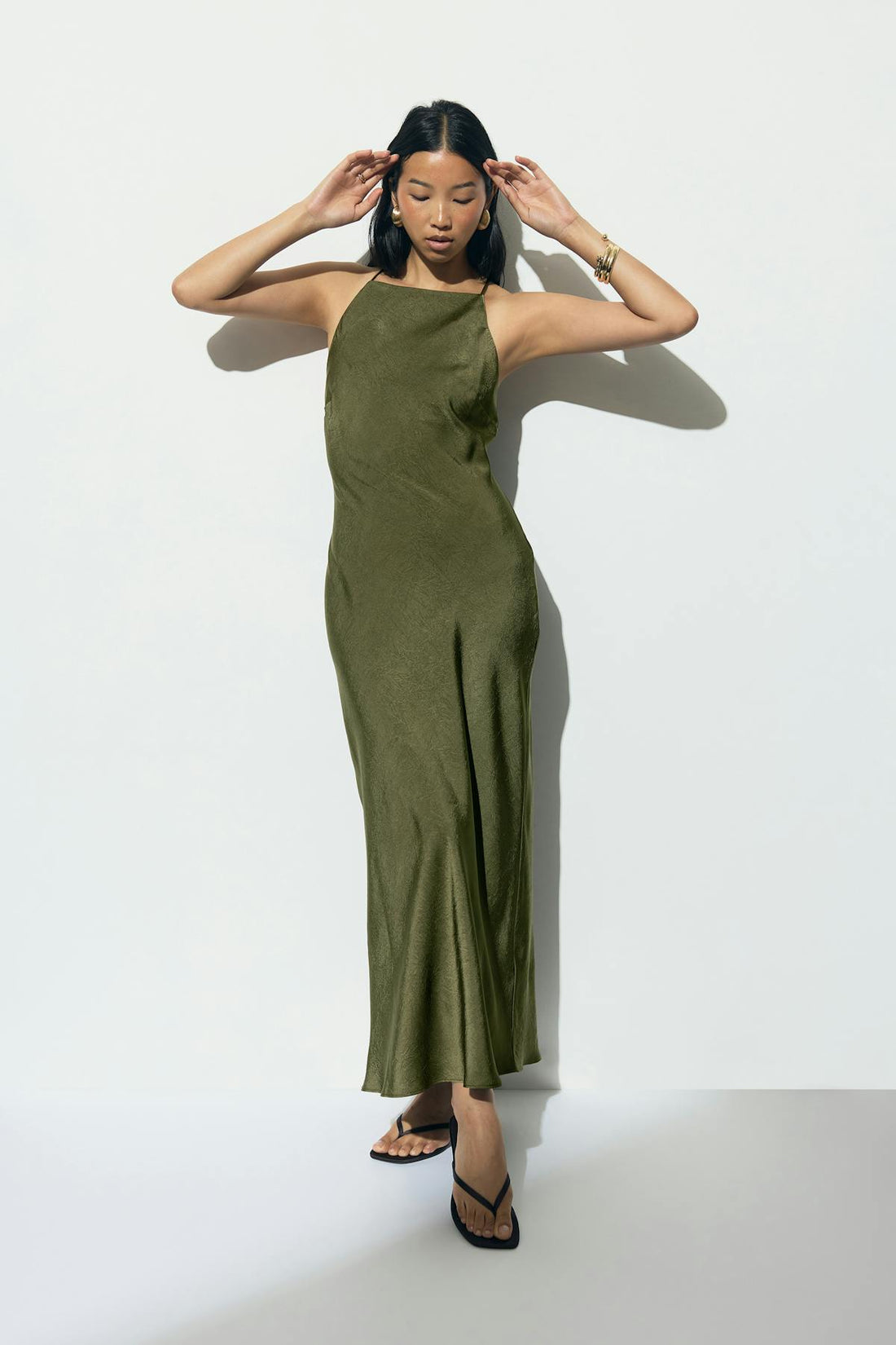 Crinkle maxi dress - Kaki