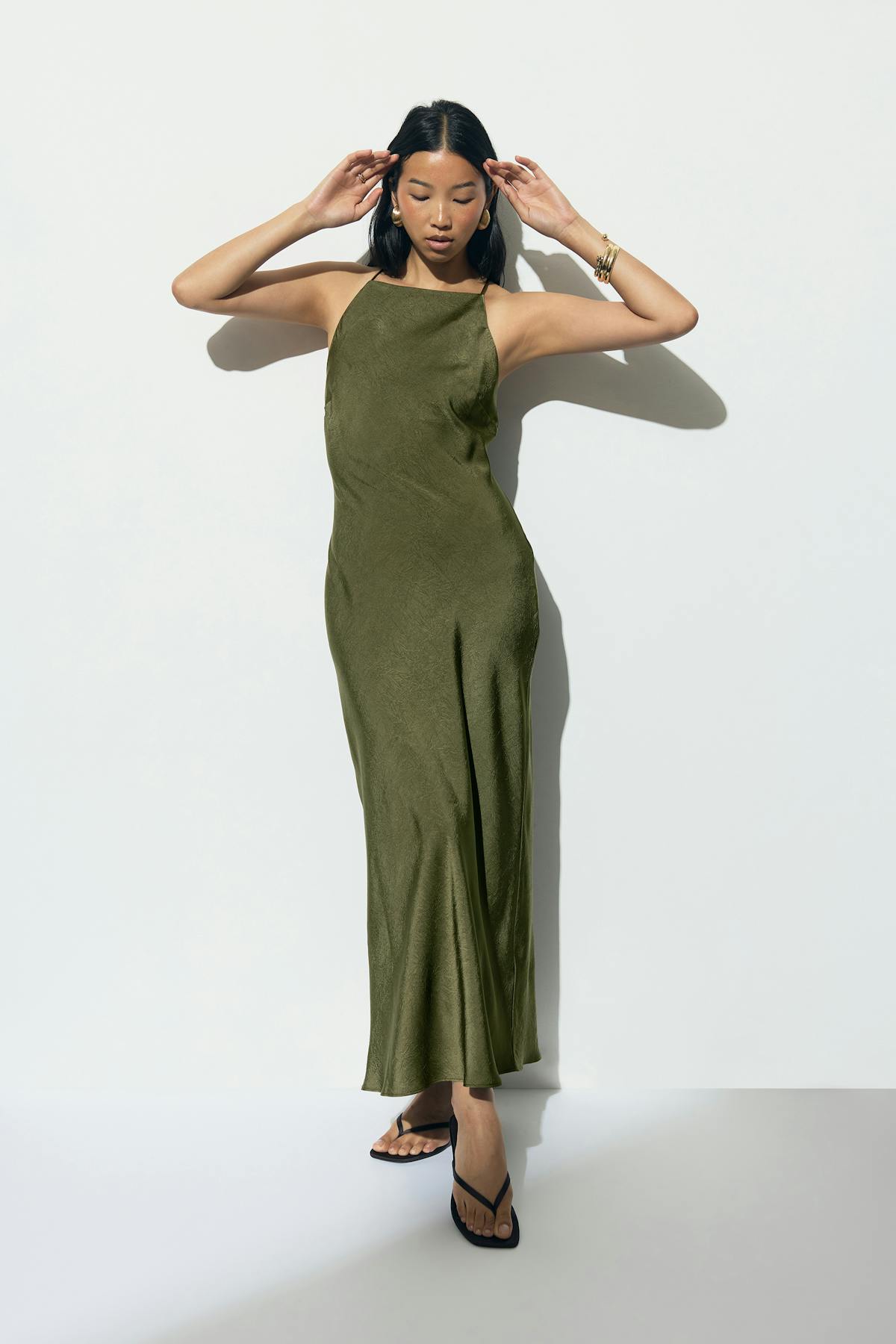 Crinkle maxi dress - Kaki
