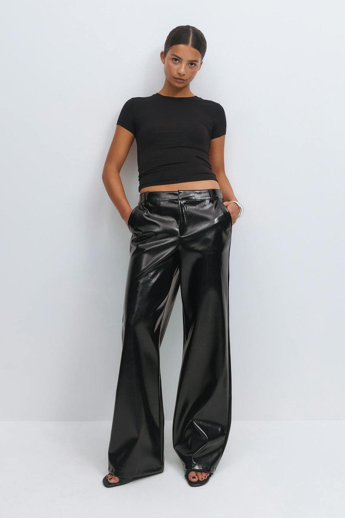 Patent pu straight trousers - Noir