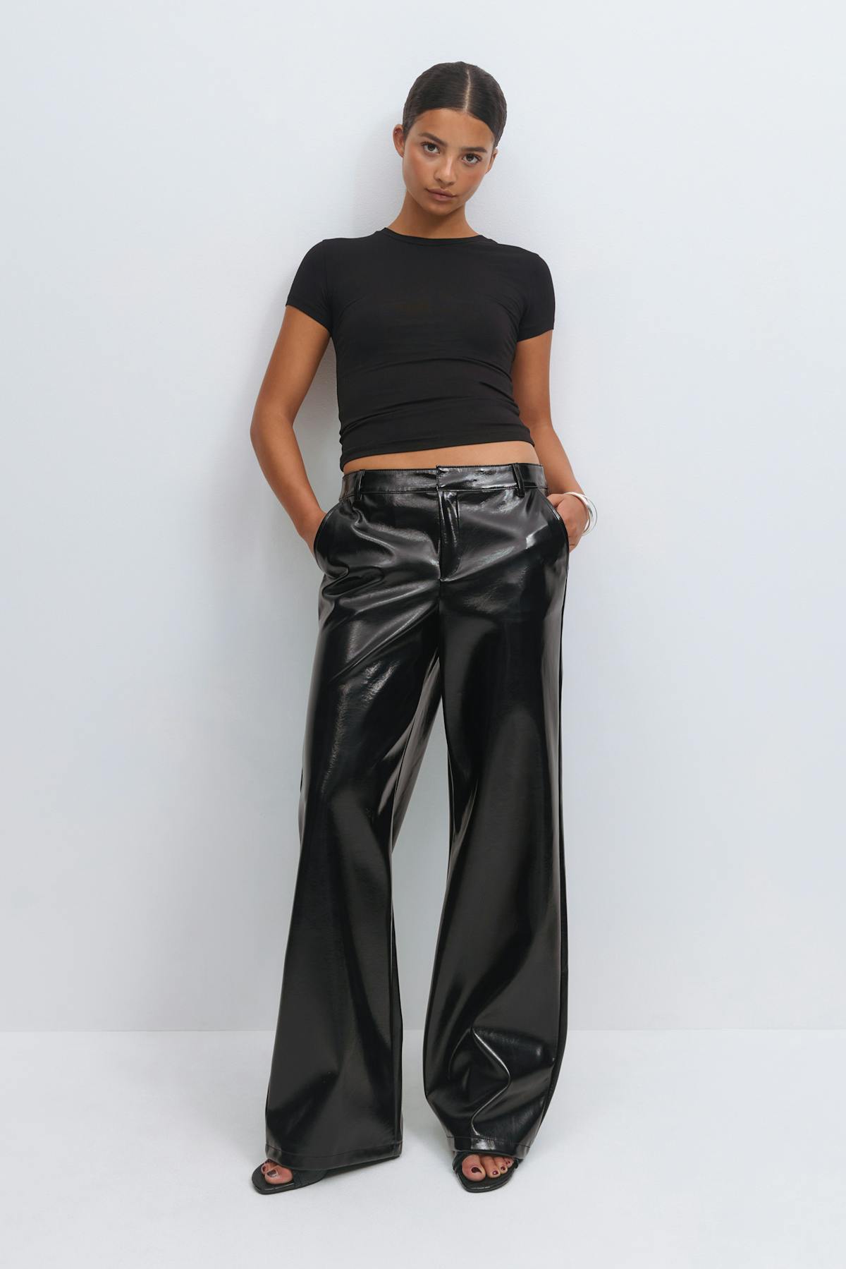 Patent pu straight trousers - Noir